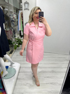 Pembe Kruvaze Bağcıklı Kısa Kollu Double Taşlı Elbise stp 26k2779