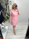 Pembe Kruvaze Bağcıklı Kısa Kollu Double Taşlı Elbise stp 26k2779