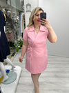 Pembe Kruvaze Bağcıklı Kısa Kollu Double Taşlı Elbise stp 26k2779