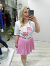 Pembe Piliseli Şortlu Krep Kumaş Etek