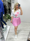 Pembe Piliseli Şortlu Krep Kumaş Etek