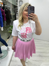 Pembe Piliseli Şortlu Krep Kumaş Etek