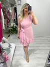 Pembe Tek Omuz Drapeli Etek Volanlı Elbise stp 25y2628