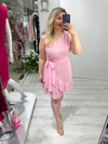 Pembe Tek Omuz Drapeli Etek Volanlı Elbise stp 25y2628