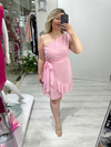Pembe Tek Omuz Drapeli Etek Volanlı Elbise stp 25y2628