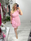 Pembe Tek Omuz Drapeli Etek Volanlı Elbise stp 25y2628
