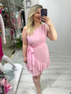 Pembe Tek Omuz Drapeli Etek Volanlı Elbise stp 25y2628