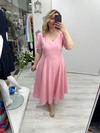 Pembe V Yaka Taşlı Double Elbise stp 26y2778