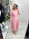 Pembe V Yaka Taşlı Double Elbise stp 26y2778