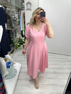 Pembe V Yaka Taşlı Double Elbise stp 26y2778