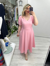 Pembe V Yaka Taşlı Double Elbise stp 26y2778