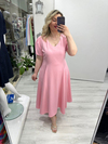 Pembe V Yaka Taşlı Double Elbise stp 26y2778