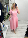 Pembe V Yaka Taşlı Double Elbise stp 26y2778