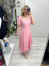 Pembe V Yaka Taşlı Double Elbise stp 26y2778