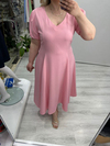 Pembe V Yaka Taşlı Double Elbise stp 26y2778