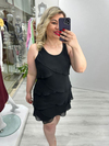 Premium Siyah Çapraz Kat Şifon Elbise mc 5073