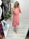 Pudra Pembe Kolsuz Kruvaze Kapama Etek Volanlı Şifon Elbise stp 26y2788