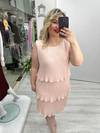 Pudra Pembe Premium İnce Piliseli 3 Katlı Kolsuz Şifon Elbise stp 25Y2627