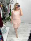 Pudra Pembe Premium İnce Piliseli 3 Katlı Kolsuz Şifon Elbise stp 25Y2627