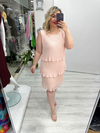 Pudra Pembe Premium İnce Piliseli 3 Katlı Kolsuz Şifon Elbise stp 25Y2627
