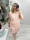 Pudra Pembe Premium İnce Piliseli 3 Katlı Kolsuz Şifon Elbise stp 25Y2627