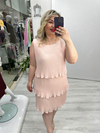 Pudra Pembe Premium İnce Piliseli 3 Katlı Kolsuz Şifon Elbise stp 25Y2627