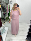 Pudra Pembe Premium Piliseli 2 Katlı Kolsuz Uzun Şifon Elbise stp 26y2621