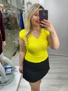 Sarı Ön Arka V Yaka Omuz Ve Bel Bölgesi Kendinden Çizgi Detaylı Triko 