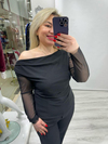 Siyah Çapraz Omuz Dekolteli Tül Bluz stp 25y1316
