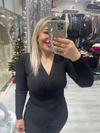 Siyah Çapraz Ön Arka V Triko Kazak