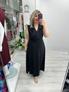 Siyah Ceket Yaka Kruvaze Kapama Cupra Kolsuz Elbise stp 26y2793