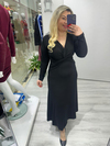 Siyah Çilek Düğüm Detaylı Midi Boy Elbise bkt  282090