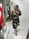 Siyah Desenli Uzun Kollu Midi Boy Elbise stp 2158