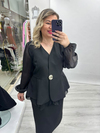 Siyah Gold Düğme Detaylı Kolları Ve Etek Kısımları Organze Şifon Ceket Bluz 27k1686