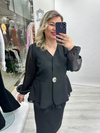 Siyah Gold Düğme Detaylı Kolları Ve Etek Kısımları Organze Şifon Ceket Bluz 27k1686