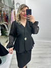 Siyah Gold Düğme Detaylı Kolları Ve Etek Kısımları Organze Şifon Ceket Bluz 27k1686