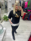 Siyah Gold Kuş Baskılı Alt Üst Takım