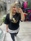 Siyah Gold Kuş Baskılı Alt Üst Takım