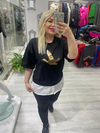 Siyah Gold Kuş Baskılı Alt Üst Takım