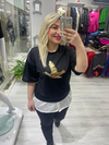 Siyah Gold Kuş Baskılı Alt Üst Takım