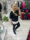 Siyah Gold Kuş Baskılı Alt Üst Takım