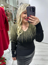 Siyah Gold Simli Dalgalı V Yaka Triko