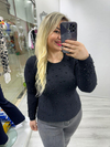 Siyah İnci İşlemeli Bisiklet Yaka Kazak wnll 70343