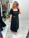 Siyah Kare Yaka Gold Toka Detaylı Krep Elbise stp 26y2818