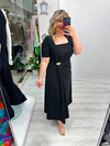 Siyah Kare Yaka Gold Toka Detaylı Krep Elbise stp 26y2818