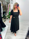 Siyah Kare Yaka Gold Toka Detaylı Krep Elbise stp 26y2818