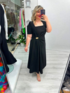 Siyah Kare Yaka Gold Toka Detaylı Krep Elbise stp 26y2818