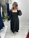 Siyah Kare Yaka Taşlı Şifon Kollu Elbise stp 27k2842