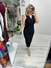Siyah Kolsuz Yaka Dantelli Belinde Çiçek Broşlu Elbise arn 41029 