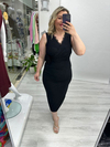 Siyah Kolsuz Yaka Dantelli Belinde Çiçek Broşlu Elbise arn 41029 